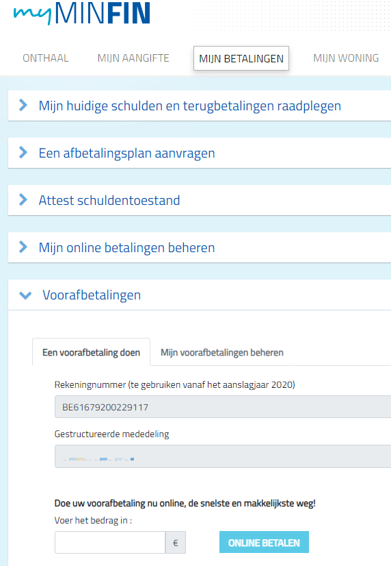 voorafbetaling myminfin